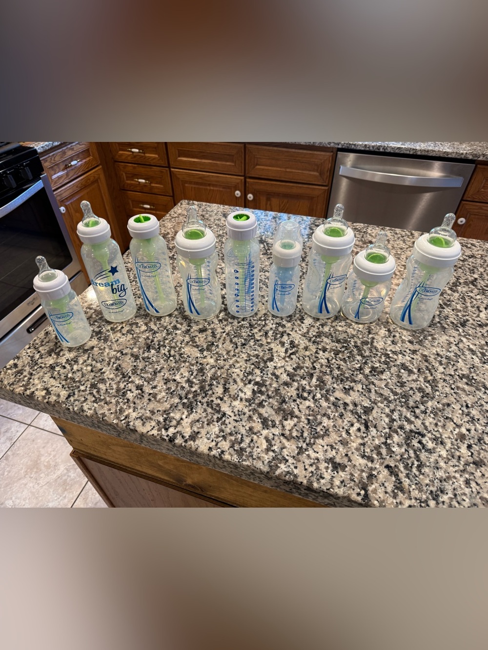 Dr Brown Clear Plastic Baby Bottles with Green Vent Inserts - Set